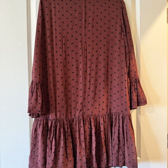 Ganni Carlton Georgette Dress Wine Red Black Polka Dot Size 38 (Medium) EUC - Picture 4 of 6